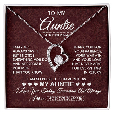 Forever Love Necklace 14K White Gold Finish | 1 | Personalized To My Auntie Gifts From Niece Nephew Necklace Meaningful Jewelry Pendant Gifts For Auntie Mothers Day Birthday Christmas Gift Box Message Card | https://siriusteestore.