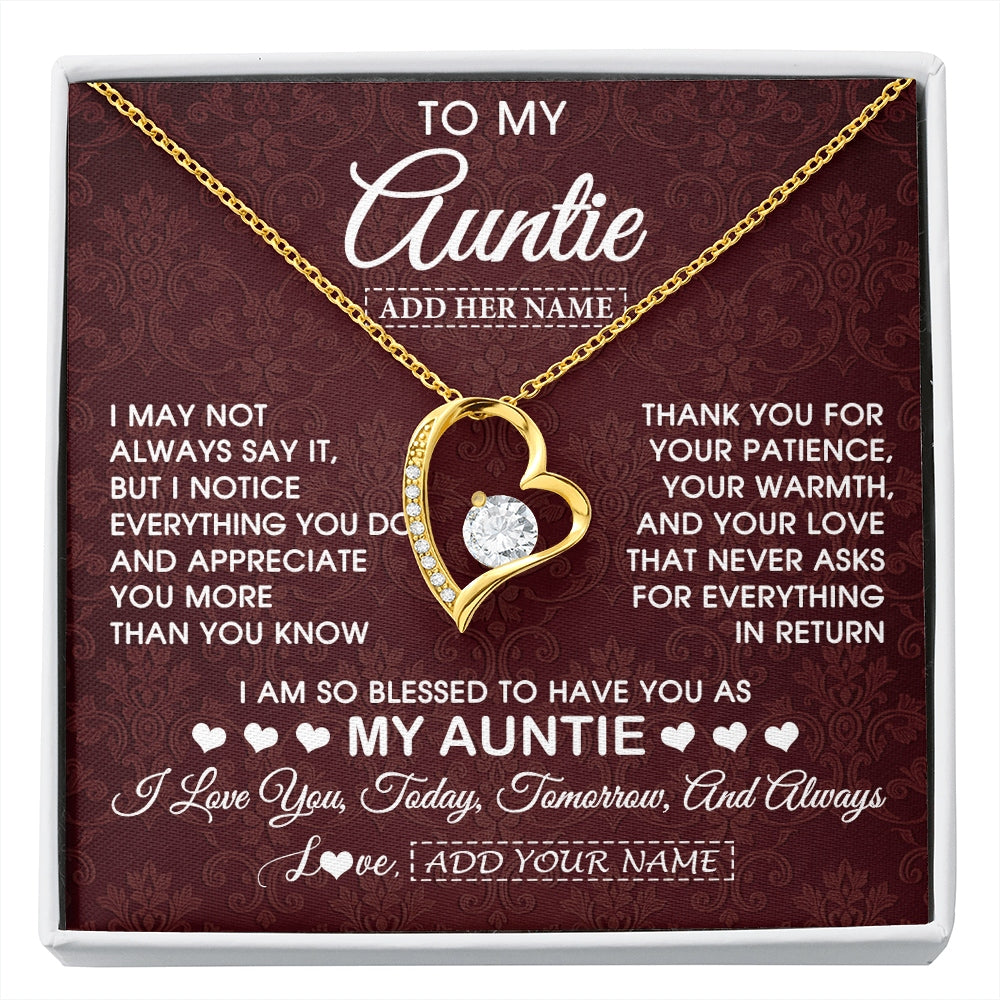 Forever Love Necklace 18K Yellow Gold Finish | 1 | Personalized To My Auntie Gifts From Niece Nephew Necklace Meaningful Jewelry Pendant Gifts For Auntie Mothers Day Birthday Christmas Gift Box Message Card | https://siriusteestore.