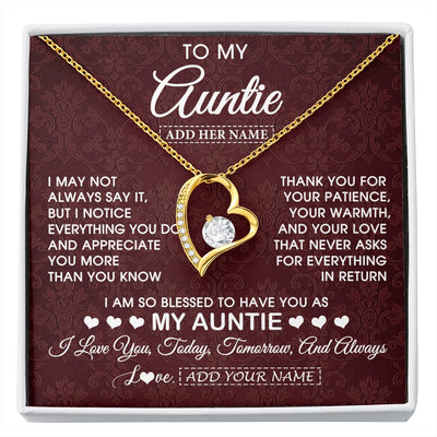 Forever Love Necklace 18K Yellow Gold Finish | 1 | Personalized To My Auntie Gifts From Niece Nephew Necklace Meaningful Jewelry Pendant Gifts For Auntie Mothers Day Birthday Christmas Gift Box Message Card | https://siriusteestore.