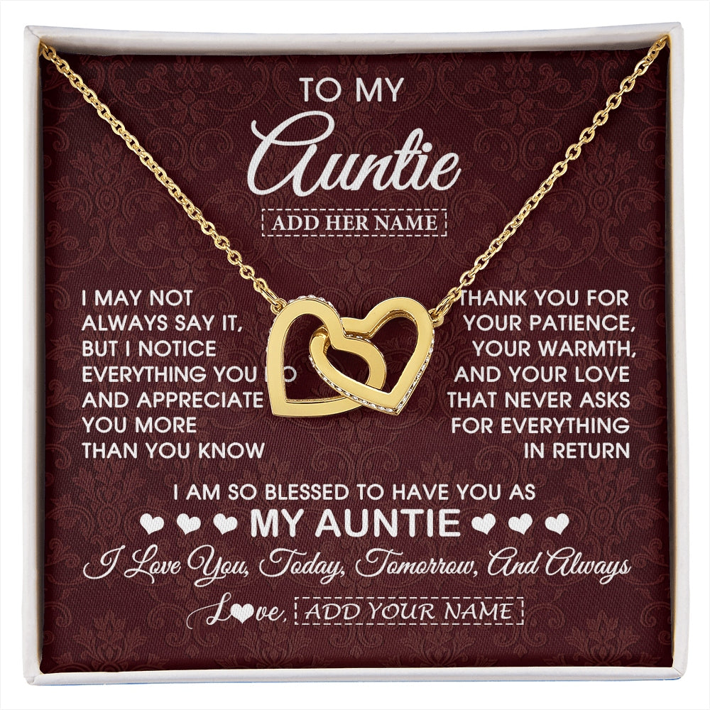 Interlocking Hearts Necklace 18K Yellow Gold Finish | 1 | Personalized To My Auntie Gifts From Niece Nephew Necklace Meaningful Jewelry Pendant Gifts For Auntie Mothers Day Birthday Christmas Gift Box Message Card | https://siriusteestore.