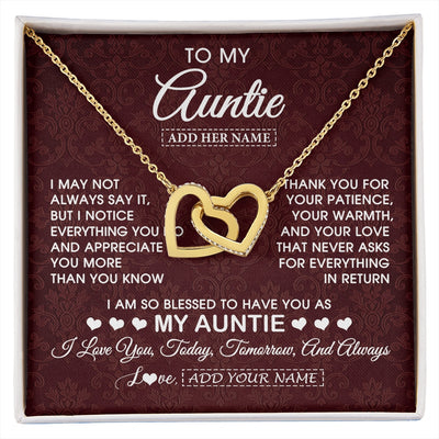 Interlocking Hearts Necklace 18K Yellow Gold Finish | 1 | Personalized To My Auntie Gifts From Niece Nephew Necklace Meaningful Jewelry Pendant Gifts For Auntie Mothers Day Birthday Christmas Gift Box Message Card | https://siriusteestore.