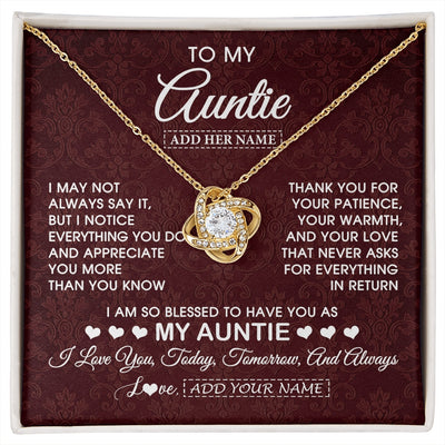 Love Knot Necklace 18K Yellow Gold Finish | 1 | Personalized To My Auntie Gifts From Niece Nephew Necklace Meaningful Jewelry Pendant Gifts For Auntie Mothers Day Birthday Christmas Gift Box Message Card | https://siriusteestore.
