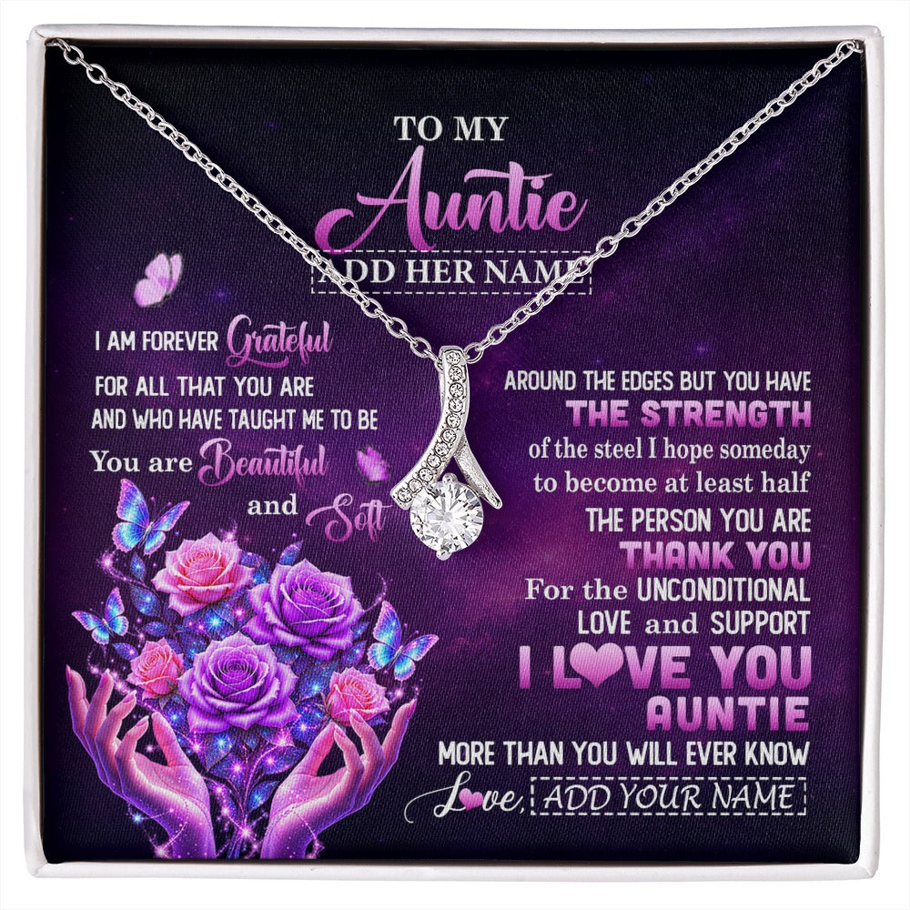 Alluring Beauty Necklace 14K White Gold Finish | 1 | Personalized To My Auntie Necklace From Niece Thank You For Love Butterfly Auntie Birthday Mothers Day Thanksgiving Christmas Custom Gift Box Message Card | https://siriusteestore.