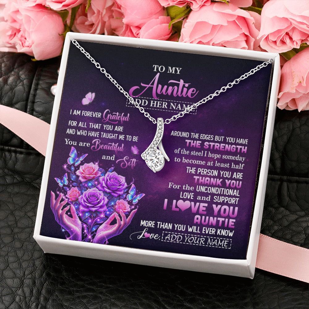 Alluring Beauty Necklace 14K White Gold Finish | 2 | Personalized To My Auntie Necklace From Niece Thank You For Love Butterfly Auntie Birthday Mothers Day Thanksgiving Christmas Custom Gift Box Message Card | https://siriusteestore.