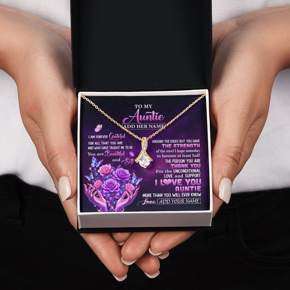 Alluring Beauty Necklace 18K Yellow Gold Finish | 2 | Personalized To My Auntie Necklace From Niece Thank You For Love Butterfly Auntie Birthday Mothers Day Thanksgiving Christmas Custom Gift Box Message Card | https://siriusteestore.