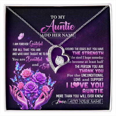 Forever Love Necklace 14K White Gold Finish | 1 | Personalized To My Auntie Necklace From Niece Thank You For Love Butterfly Auntie Birthday Mothers Day Thanksgiving Christmas Custom Gift Box Message Card | https://siriusteestore.