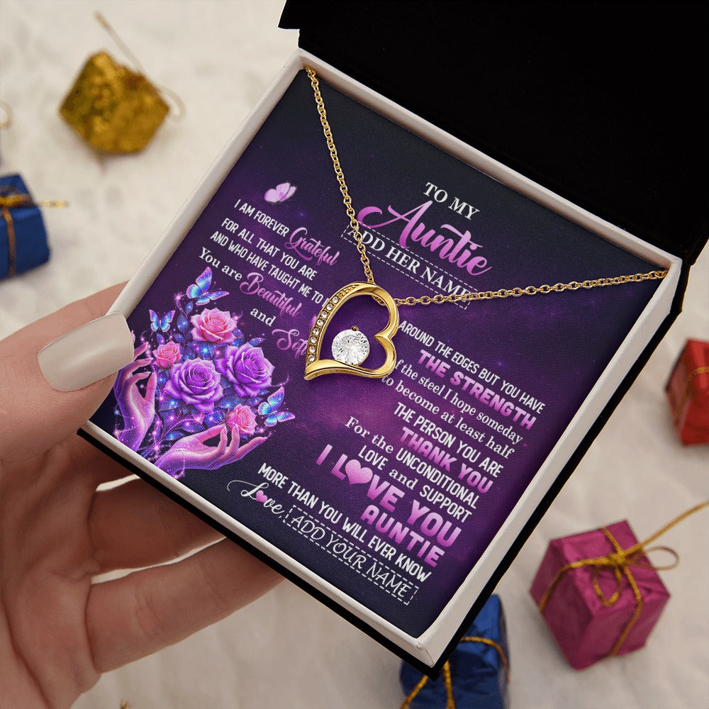 Forever Love Necklace 18K Yellow Gold Finish | 2 | Personalized To My Auntie Necklace From Niece Thank You For Love Butterfly Auntie Birthday Mothers Day Thanksgiving Christmas Custom Gift Box Message Card | https://siriusteestore.