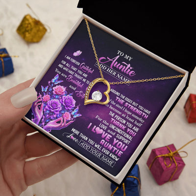 Forever Love Necklace 18K Yellow Gold Finish | 2 | Personalized To My Auntie Necklace From Niece Thank You For Love Butterfly Auntie Birthday Mothers Day Thanksgiving Christmas Custom Gift Box Message Card | https://siriusteestore.