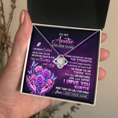 Love Knot Necklace 14K White Gold Finish | 2 | Personalized To My Auntie Necklace From Niece Thank You For Love Butterfly Auntie Birthday Mothers Day Thanksgiving Christmas Custom Gift Box Message Card | https://siriusteestore.