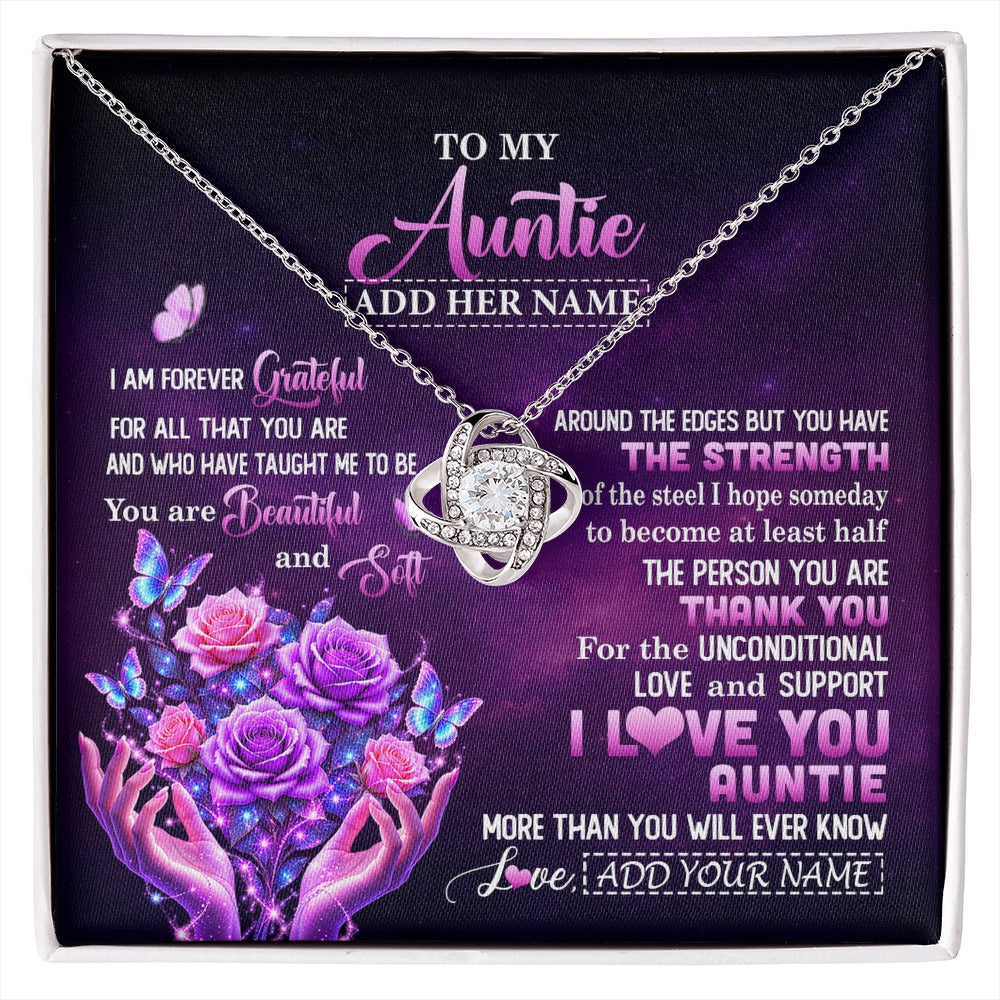 Love Knot Necklace 14K White Gold Finish | 1 | Personalized To My Auntie Necklace From Niece Thank You For Love Butterfly Auntie Birthday Mothers Day Thanksgiving Christmas Custom Gift Box Message Card | https://siriusteestore.