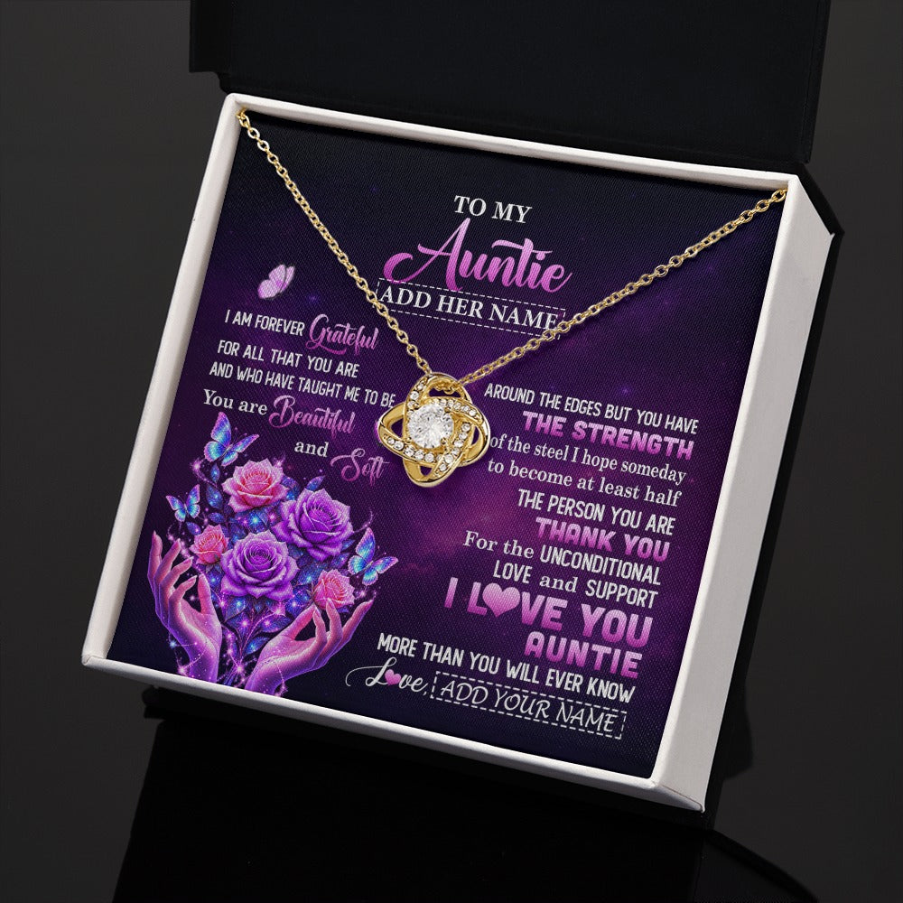 Love Knot Necklace 18K Yellow Gold Finish | 2 | Personalized To My Auntie Necklace From Niece Thank You For Love Butterfly Auntie Birthday Mothers Day Thanksgiving Christmas Custom Gift Box Message Card | https://siriusteestore.