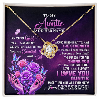 Love Knot Necklace 18K Yellow Gold Finish | 1 | Personalized To My Auntie Necklace From Niece Thank You For Love Butterfly Auntie Birthday Mothers Day Thanksgiving Christmas Custom Gift Box Message Card | https://siriusteestore.