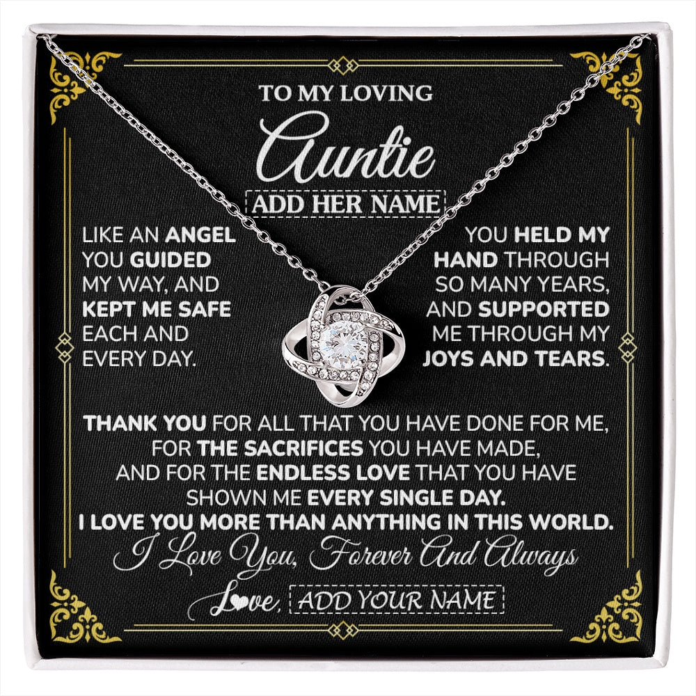 Love Knot Necklace 14K White Gold Finish | 1 | Personalized To My Auntie Necklace Gifts Meaningful Gift To Auntie From Niece Without You There Is No Me Mothers Day Aunt Birthday Gift Box Message Card | https://siriusteestore.