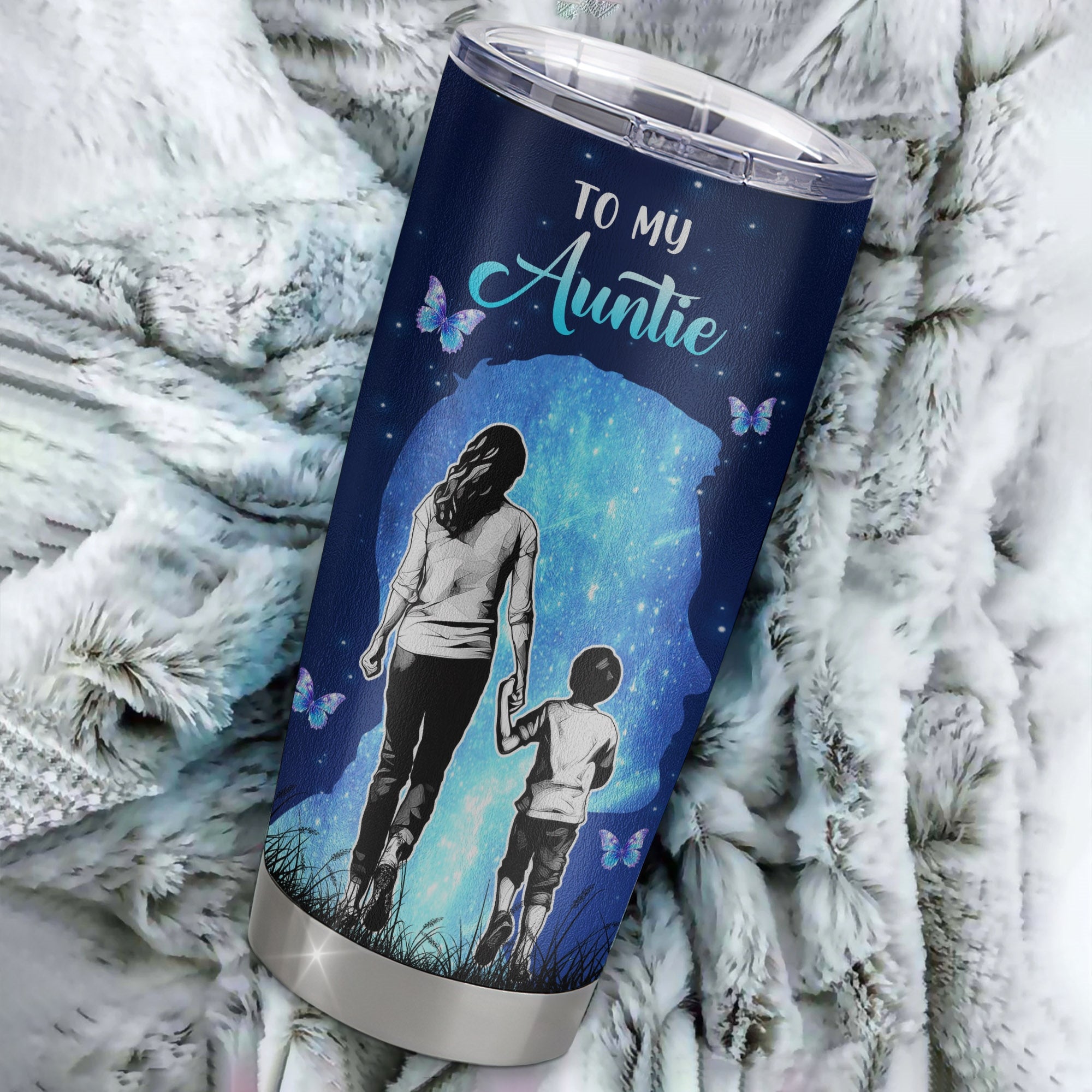 Personalized To My Auntie Tumbler From Nephew Stainless Steel Butterfly Forever And Always Auntie Gift Birthday Mothers Day Thanksgiving Christmas Travel Mug | siriusteestore