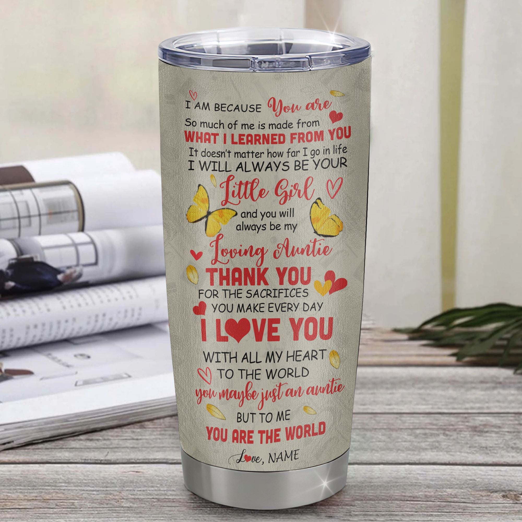 Personalized To My Auntie Tumbler From Niece Stainless Steel Cup Thank You Dancing Sunflower Auntie Birthday Mothers Day Thanksgiving Christmas Travel Mug | siriusteestore