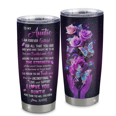 Personalized To My Auntie Tumbler From Niece Stainless Steel Thank You For Love Butterfly Auntie Gift Birthday Mothers Day Thanksgiving Christmas Travel Mug | siriusteestore