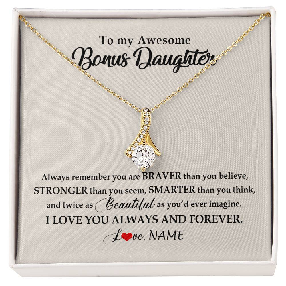 Alluring Beauty Necklace 18K Yellow Gold Finish | Personalized To My Awesome Bonus Daughter Necklace From Stepmom I Love You Always And Forever Stepdaughter Birthday Christmas Customized Gift Box Message Card | siriusteestore