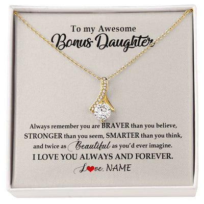Alluring Beauty Necklace 18K Yellow Gold Finish | Personalized To My Awesome Bonus Daughter Necklace From Stepmom I Love You Always And Forever Stepdaughter Birthday Christmas Customized Gift Box Message Card | siriusteestore