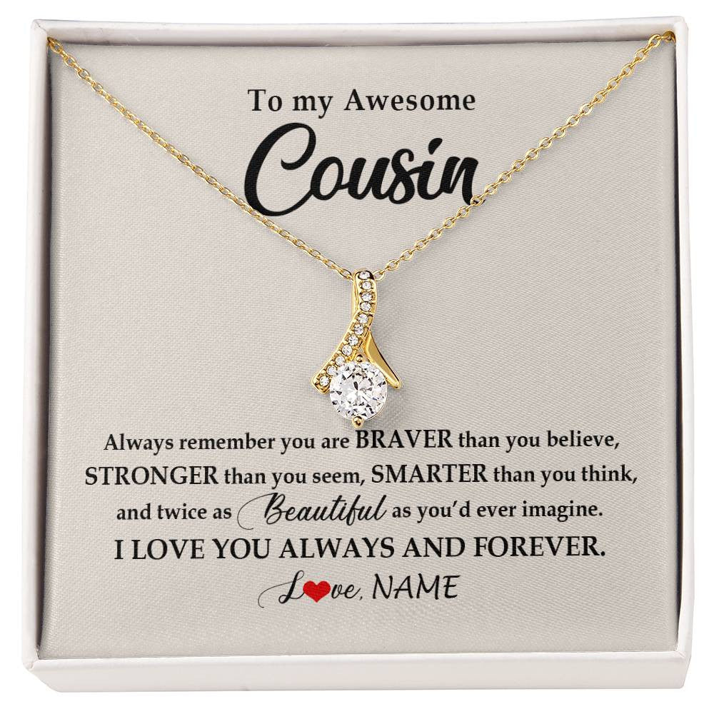 Alluring Beauty Necklace 18K Yellow Gold Finish | Personalized To My Awesome Cousin Necklace From Family I Love You Always And Forever Cousin Jewelry Birthday Christmas Customized Gift Box Message Card | siriusteestore