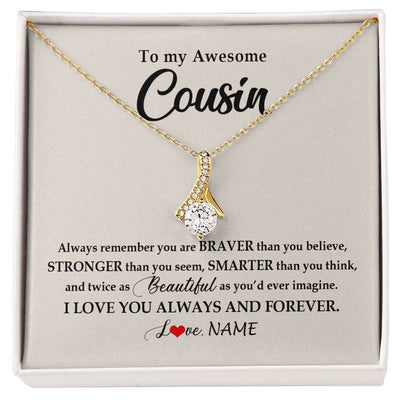 Alluring Beauty Necklace 18K Yellow Gold Finish | Personalized To My Awesome Cousin Necklace From Family I Love You Always And Forever Cousin Jewelry Birthday Christmas Customized Gift Box Message Card | siriusteestore