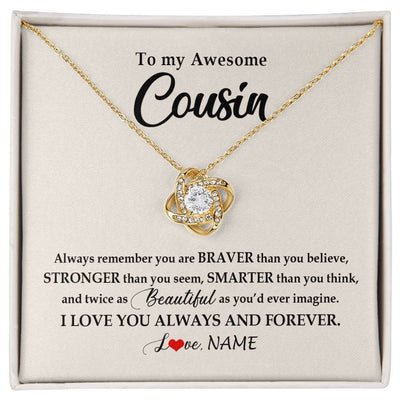 Love Knot Necklace 18K Yellow Gold Finish | Personalized To My Awesome Cousin Necklace From Family I Love You Always And Forever Cousin Jewelry Birthday Christmas Customized Gift Box Message Card | siriusteestore
