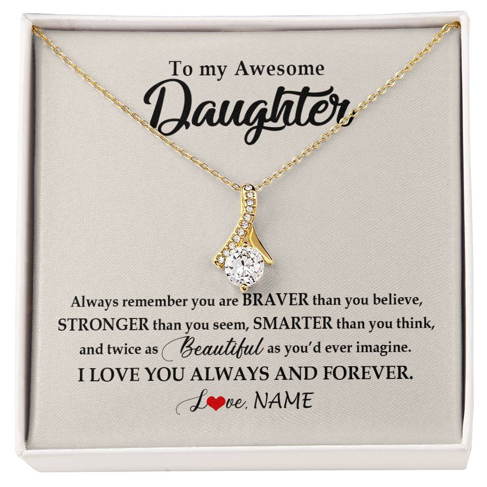 Alluring Beauty Necklace 18K Yellow Gold Finish | Personalized To My Awesome Daughter Necklace From Mom Dad I Love You Always And Forever Daughter Birthday Christmas Jewelry Customized Gift Box Message Card | siriusteestore