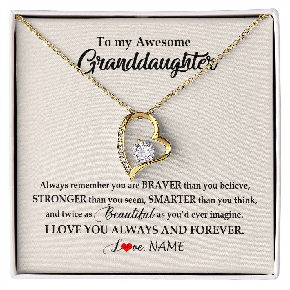 Forever Love Necklace 18K Yellow Gold Finish | Personalized To My Awesome Granddaughter Necklace From Grandma Nana I Love You Always And Forever Granddaughter Birthday Customized Gift Box Message Card | siriusteestore