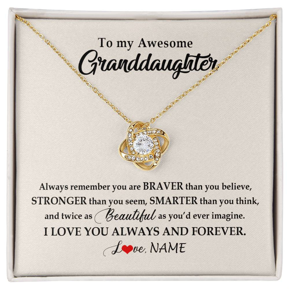 Love Knot Necklace 18K Yellow Gold Finish | Personalized To My Awesome Granddaughter Necklace From Grandma Nana I Love You Always And Forever Granddaughter Birthday Customized Gift Box Message Card | siriusteestore