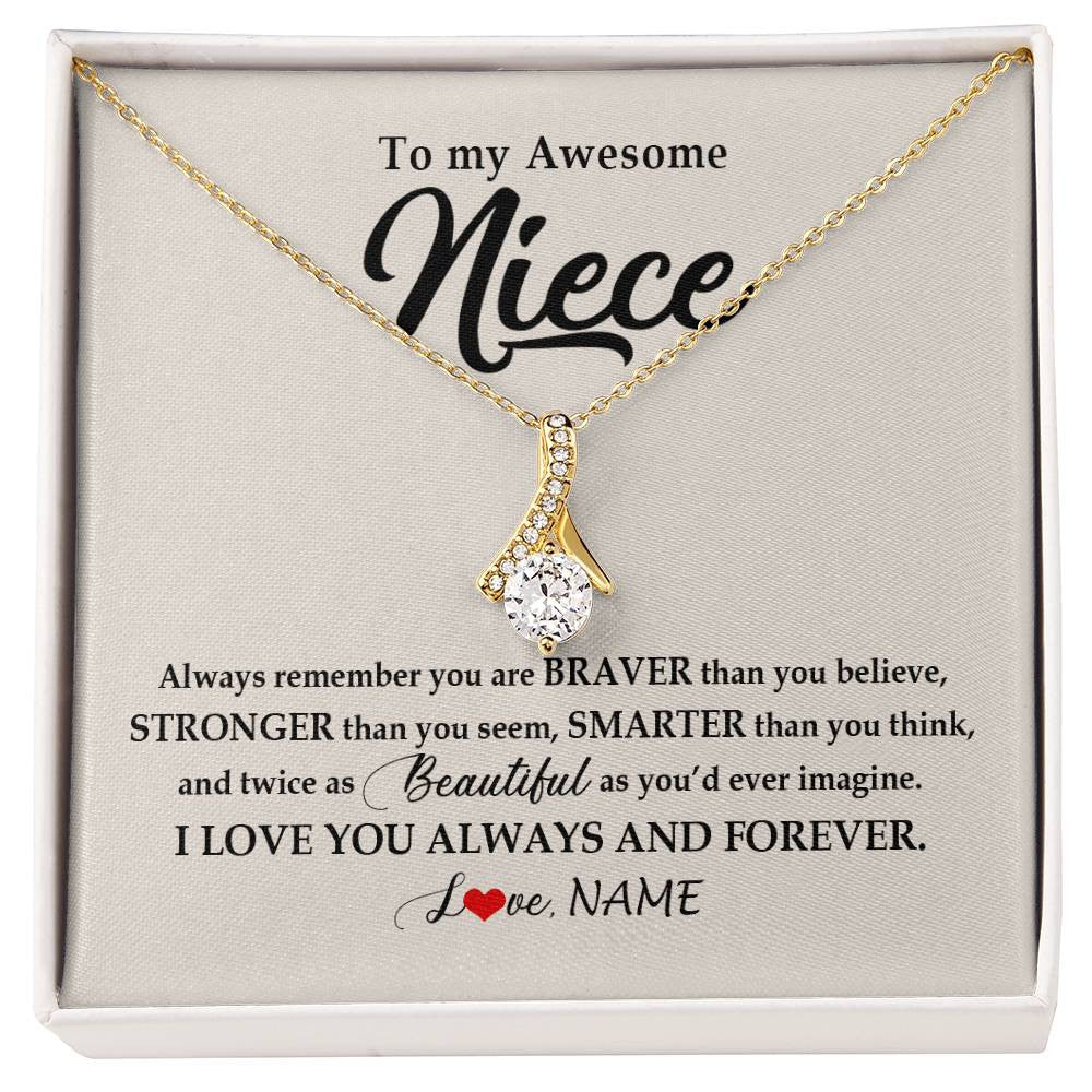 Alluring Beauty Necklace 18K Yellow Gold Finish | Personalized To My Awesome Niece Necklace From Aunt Uncle I Love You Always And Forever Niece Jewelry Birthday Christmas Customized Gift Box Message Card | siriusteestore
