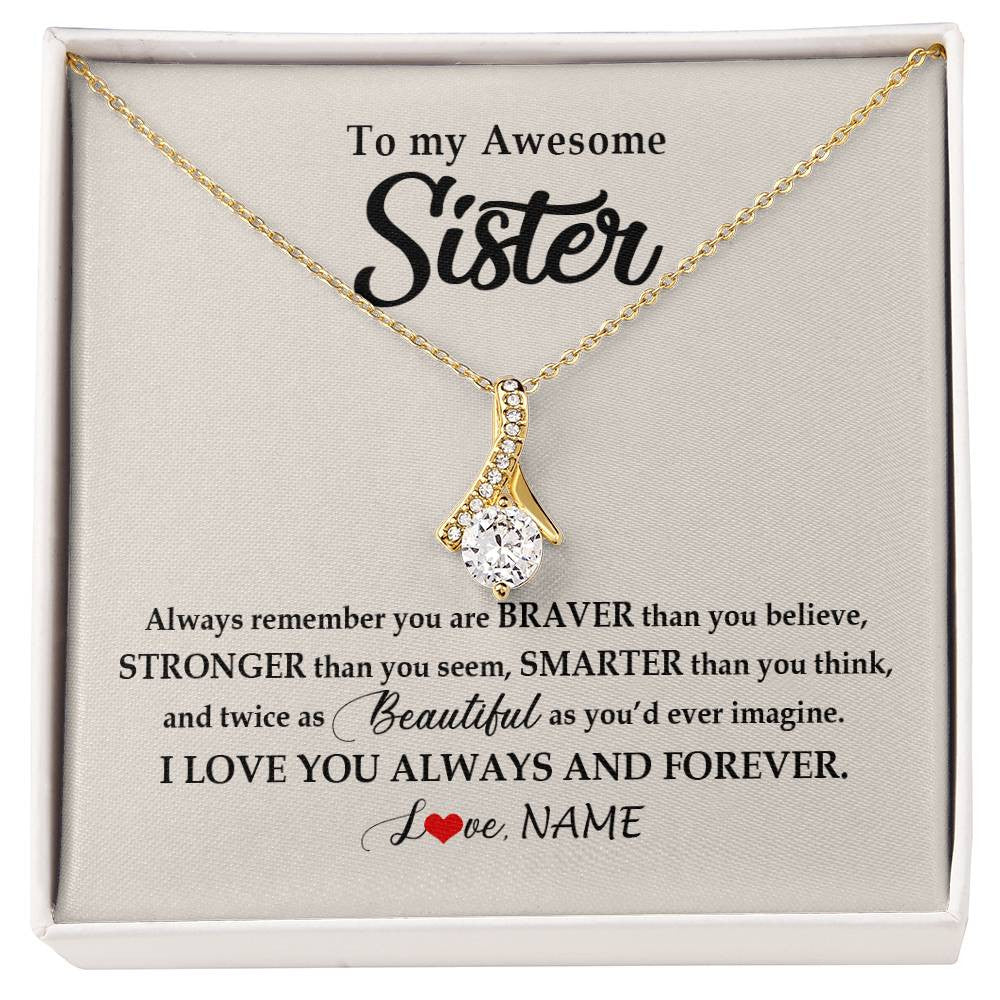 Alluring Beauty Necklace 18K Yellow Gold Finish | Personalized To My Awesome Sister Necklace From Sister Brother I Love You Always And Forever Sister Birthday Christmas Jewelry Customized Gift Box Message Card | siriusteestore