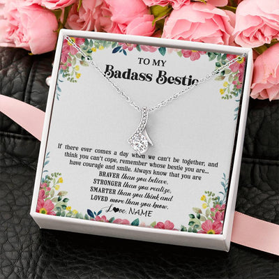 Alluring Beauty Necklace 14K White Gold Finish | 2 | Personalized To My Badass Bestie Necklace Best Friend BFF Long Distance Friendship Unbiological Sister Birthday Gift Jewelry Christmas Customized Message Card | siriusteestore