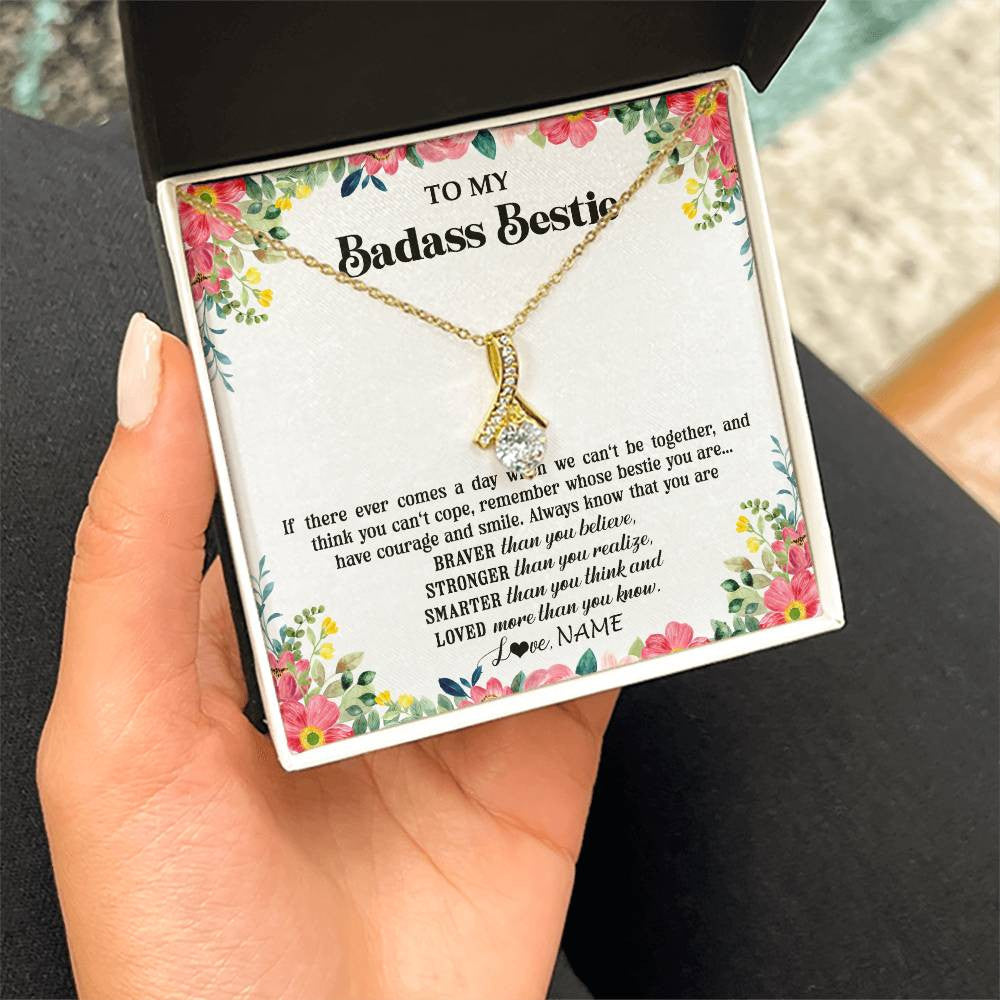 Alluring Beauty Necklace 18K Yellow Gold Finish | 2 | Personalized To My Badass Bestie Necklace Best Friend BFF Long Distance Friendship Unbiological Sister Birthday Gift Jewelry Christmas Customized Message Card | siriusteestore