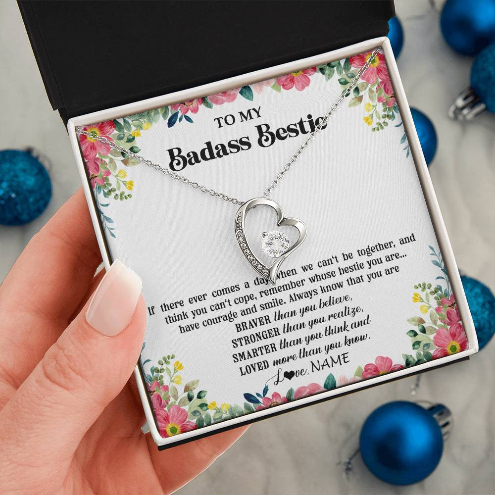 Forever Love Necklace 14K White Gold Finish | 2 | Personalized To My Badass Bestie Necklace Best Friend BFF Long Distance Friendship Unbiological Sister Birthday Gift Jewelry Christmas Customized Message Card | siriusteestore