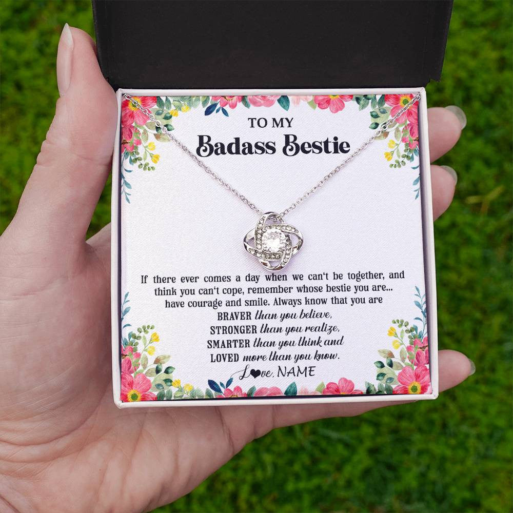 Love Knot Necklace 14K White Gold Finish | 2 | Personalized To My Badass Bestie Necklace Best Friend BFF Long Distance Friendship Unbiological Sister Birthday Gift Jewelry Christmas Customized Message Card | siriusteestore