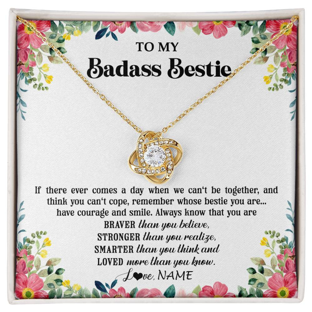 Love Knot Necklace 18K Yellow Gold Finish | 1 | Personalized To My Badass Bestie Necklace Best Friend BFF Long Distance Friendship Unbiological Sister Birthday Gift Jewelry Christmas Customized Message Card | siriusteestore