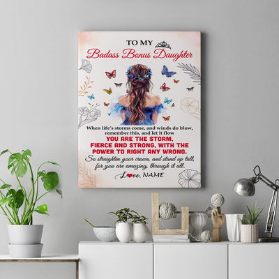 Personalized To My Badass Bonus Daughter Canvas From Stepmom Bonus Dad Floral Butterfly Stepdaughter Birthday Gifts Christmas Custom Wall Art Print Framed Canvas | siriusteestore