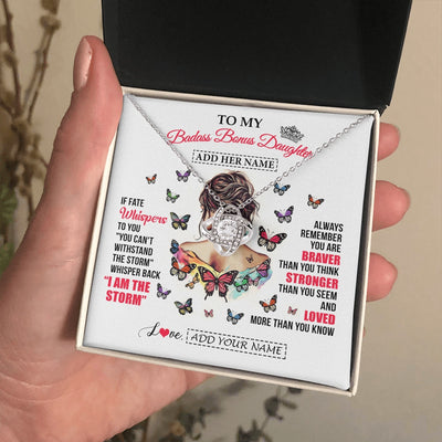 Love Knot Necklace 14K White Gold Finish | 2 | Personalized To My Badass Bonus Daughter From Step Dad Step Mom Necklace I Am The Storm Stepdaughter Gifts Birthday Christmas Custom Gift Box Message Card | https://siriusteestore.