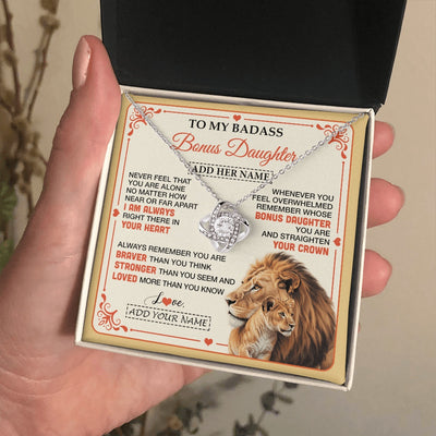 Love Knot Necklace 14K White Gold Finish | 2 | Personalized To My Badass Bonus Daughter Gifts From Stepmom Necklace Lion Jewelry Gifts Present Ideas For Stepdaughter Birthday Christmas Gift Box Message Card | https://siriusteestore.