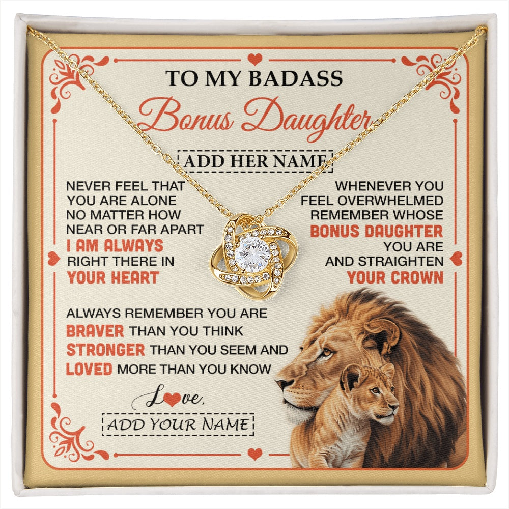 Love Knot Necklace 18K Yellow Gold Finish | 1 | Personalized To My Badass Bonus Daughter Gifts From Stepmom Necklace Lion Jewelry Gifts Present Ideas For Stepdaughter Birthday Christmas Gift Box Message Card | https://siriusteestore.