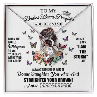 Forever Love Necklace 14K White Gold Finish | 1 | Personalized To My Badass Bonus Daughter I Am The Storm Necklace From Stepdad Stepmom Beautiful Step Daughter Birthday Gifts Christmas Gift Box Message Card | https://siriusteestore.