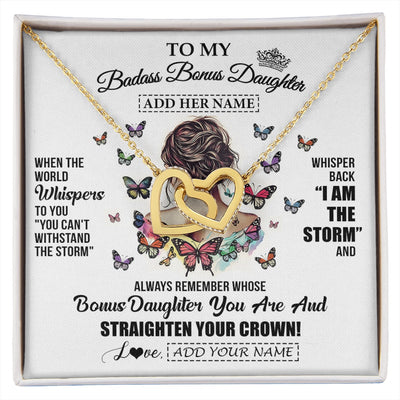 Interlocking Hearts Necklace 18K Yellow Gold Finish | 1 | Personalized To My Badass Bonus Daughter I Am The Storm Necklace From Stepdad Stepmom Beautiful Step Daughter Birthday Gifts Christmas Gift Box Message Card | https://siriusteestore.