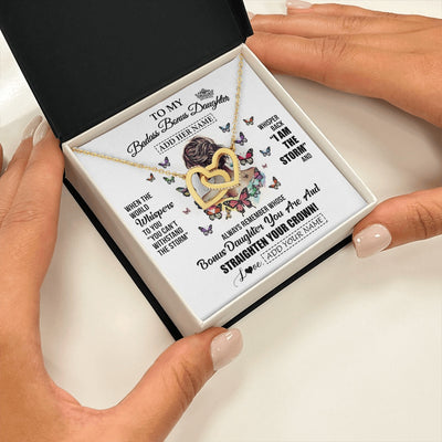 Interlocking Hearts Necklace 18K Yellow Gold Finish | 2 | Personalized To My Badass Bonus Daughter I Am The Storm Necklace From Stepdad Stepmom Beautiful Step Daughter Birthday Gifts Christmas Gift Box Message Card | https://siriusteestore.