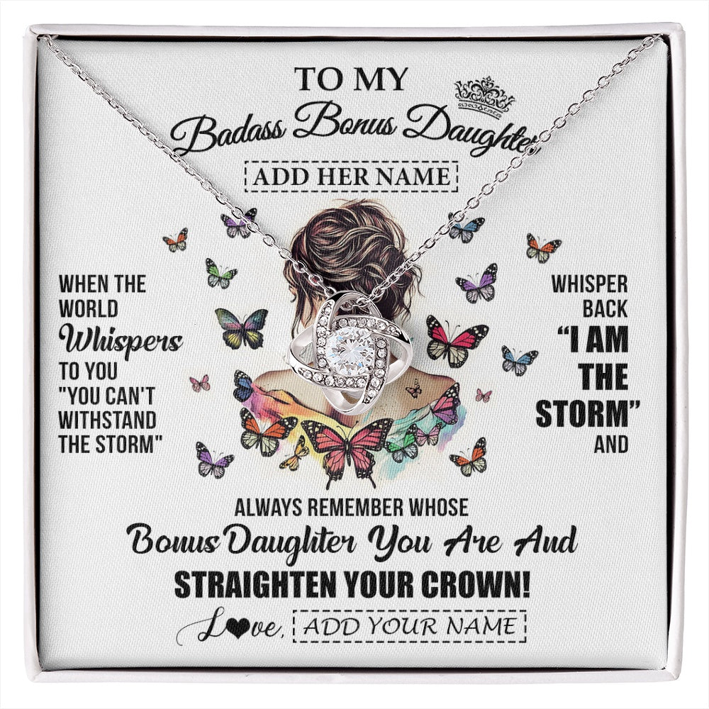 Love Knot Necklace 14K White Gold Finish | 1 | Personalized To My Badass Bonus Daughter I Am The Storm Necklace From Stepdad Stepmom Beautiful Step Daughter Birthday Gifts Christmas Gift Box Message Card | https://siriusteestore.