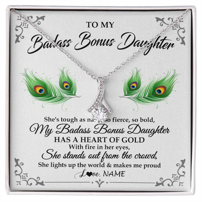 Alluring Beauty Necklace 14K White Gold Finish | 1 | Personalized To My Badass Bonus Daughter Necklace From Bonus Mom Love You Always Bonus Daughter Birthday Graduation Christmas Customized Gift Box Message Card | siriusteestore