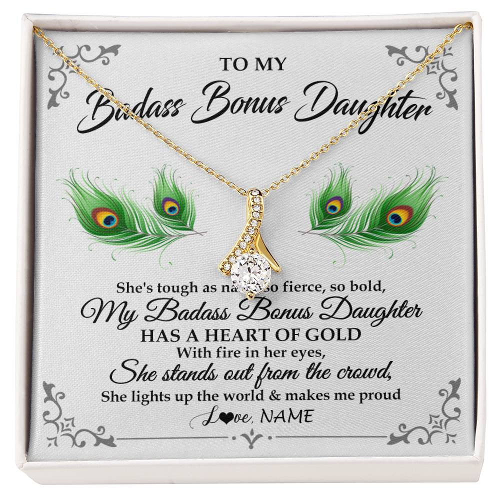 Alluring Beauty Necklace 18K Yellow Gold Finish | 1 | Personalized To My Badass Bonus Daughter Necklace From Bonus Mom Love You Always Bonus Daughter Birthday Graduation Christmas Customized Gift Box Message Card | siriusteestore