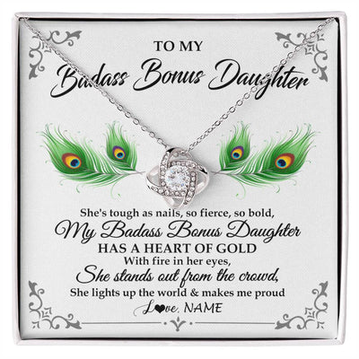 Love Knot Necklace 14K White Gold Finish | 1 | Personalized To My Badass Bonus Daughter Necklace From Bonus Mom Love You Always Bonus Daughter Birthday Graduation Christmas Customized Gift Box Message Card | siriusteestore