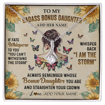 Alluring Beauty Necklace 14K White Gold Finish | 1 | Personalized To My Badass Bonus Daughter Necklace From Stepdad Stepmom I Am The Storm Stepdaughter Gifts Birthday Christmas Customized Gift Box Message Card | siriusteestore