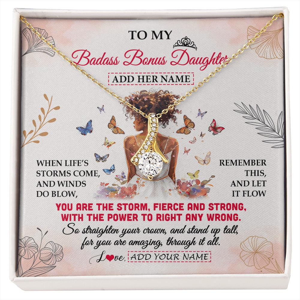 Alluring Beauty Necklace 18K Yellow Gold Finish | 1 | Personalized To My Badass Bonus Daughter Necklace From StepmomFloral Butterfly African Afro Stepdaughter Birthday Gifts Christmas Custom Gift Box Message Card | https://siriusteestore.