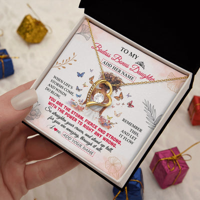 Forever Love Necklace 18K Yellow Gold Finish | 2 | Personalized To My Badass Bonus Daughter Necklace From StepmomFloral Butterfly African Afro Stepdaughter Birthday Gifts Christmas Custom Gift Box Message Card | https://siriusteestore.