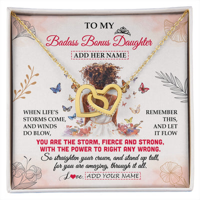 Interlocking Hearts Necklace 18K Yellow Gold Finish | 1 | Personalized To My Badass Bonus Daughter Necklace From StepmomFloral Butterfly African Afro Stepdaughter Birthday Gifts Christmas Custom Gift Box Message Card | https://siriusteestore.